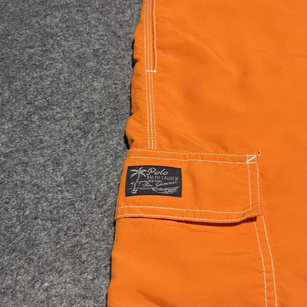 Vintage Polo Ralph Lauren Swim Shorts Mens Large Orange Lined Trunks Pony Logo